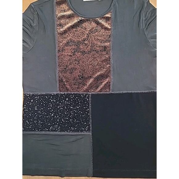 Chico’s Travelers Black Patchwork Tunic Top Long Sleeve Sz 1 M EUC - Picture 5 of 6